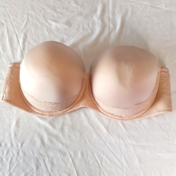 Torrid Curve Strapless Lace Push Up Bra 46DDD Beige 4 Hook Underwire NO STRAPS - Picture 1 of 9